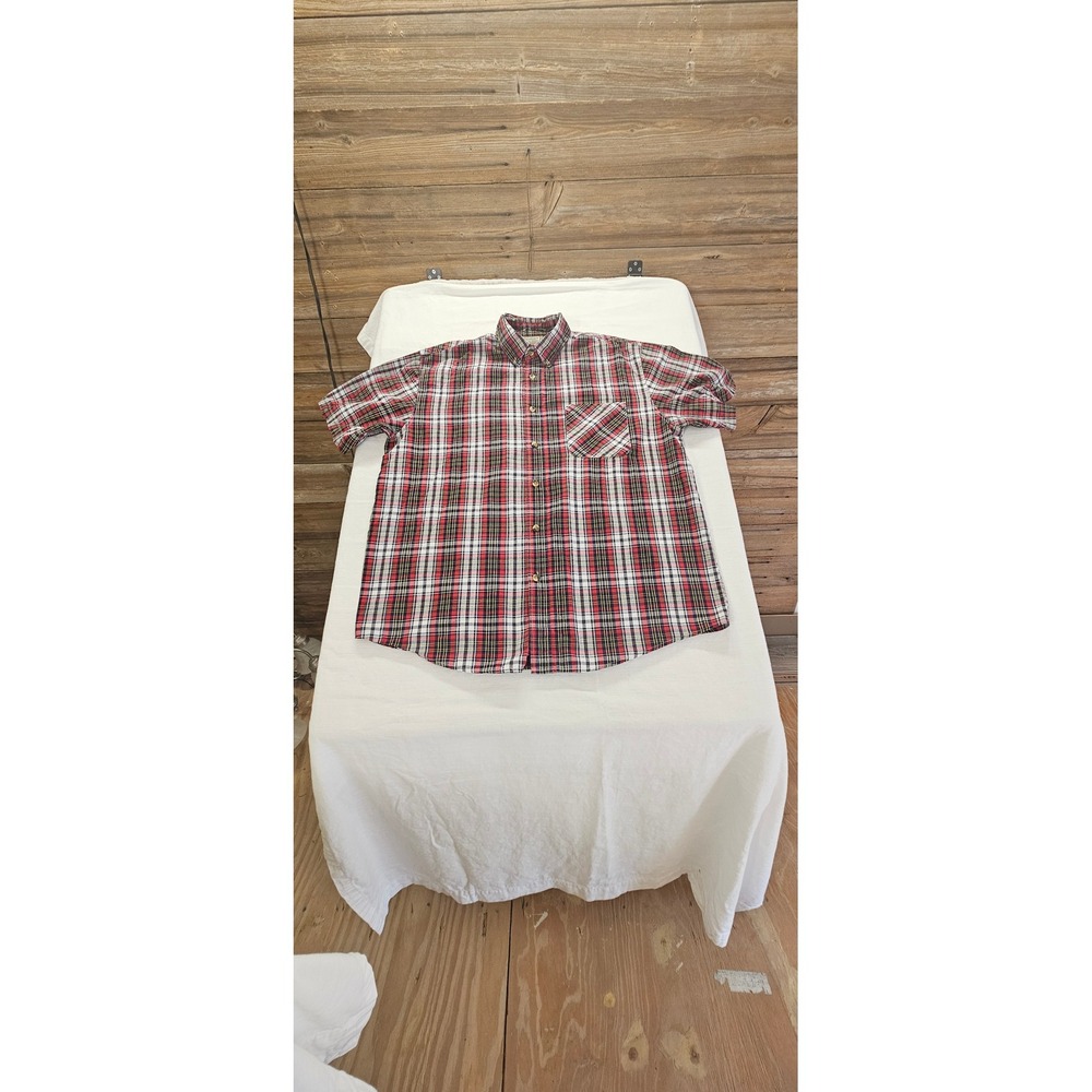 C.E. Schmidt Workwear Mens XLT Red‎ Plaid Short Sleeve Button Down Shirt Pocket